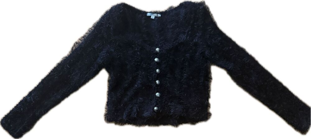 Cecico Cardigan Black Shaggy Eyelash Knit Women’s M Shag Sweater